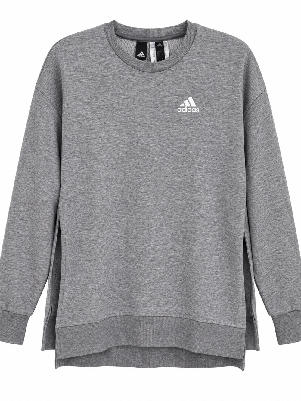 Adidas Woman’s Small Heather Grey, High Slits On Side, Pullover Crew Sweatshirt🩶